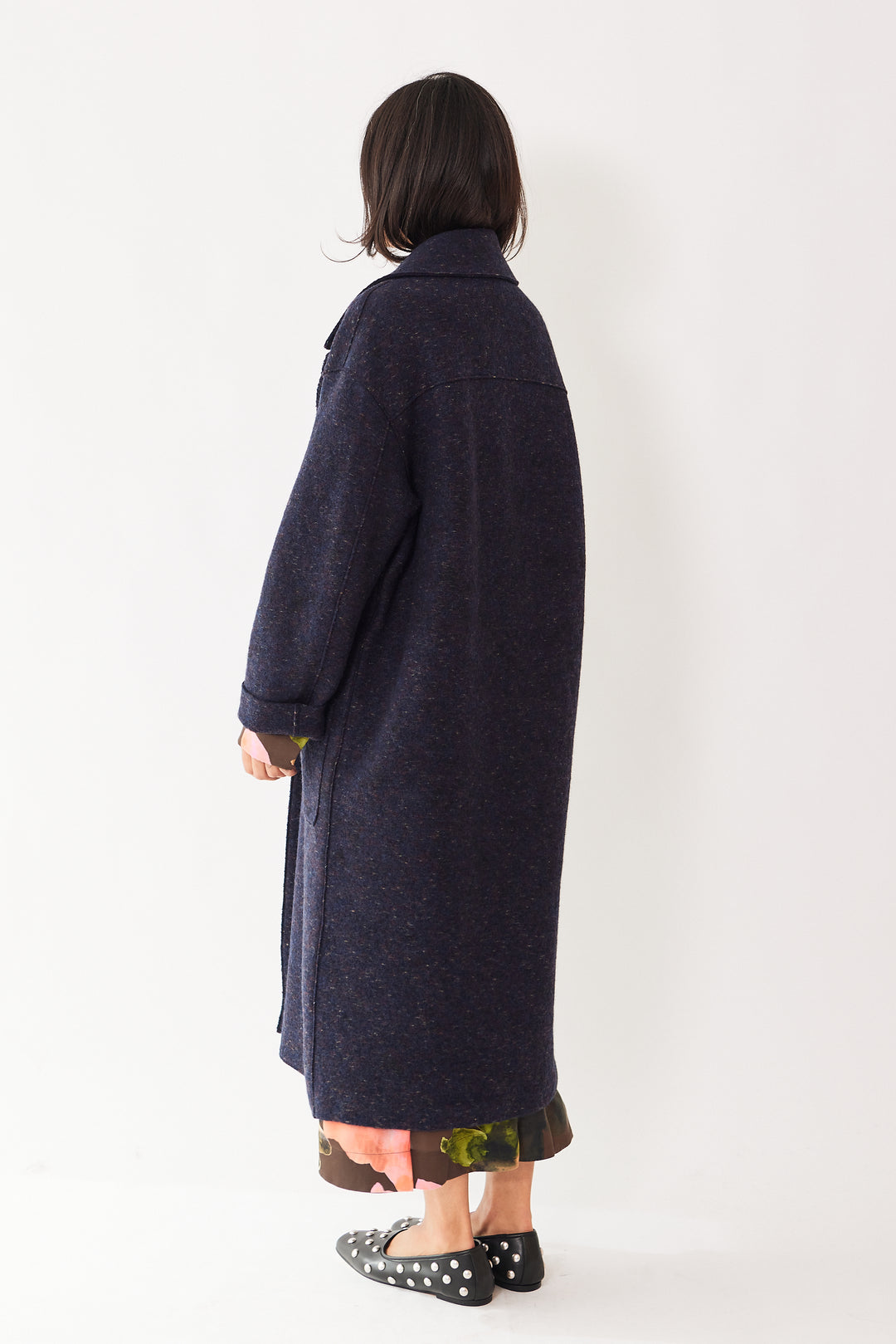 Amanda wearing Harris Wharf Boiled Wool Greatcoat rear view