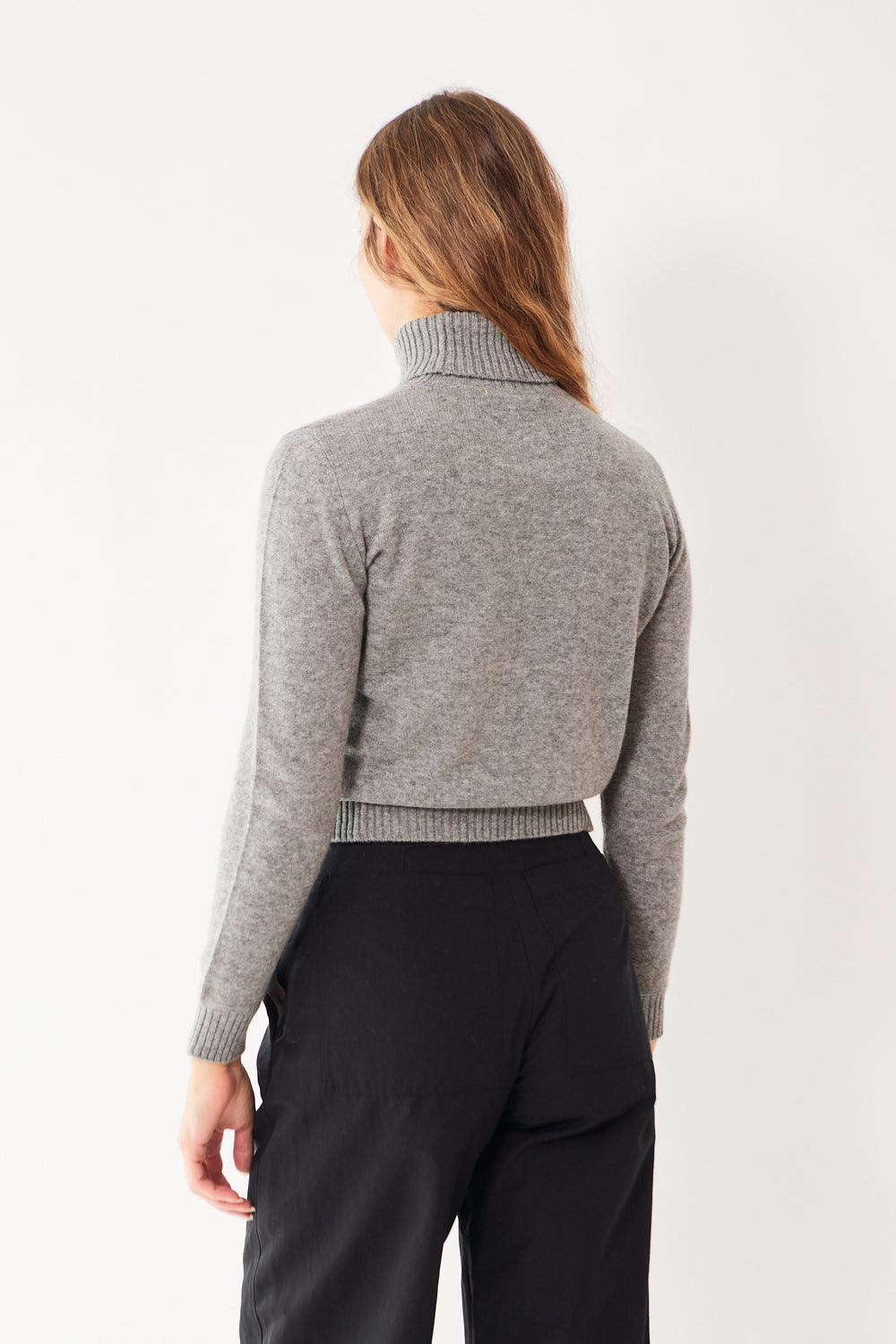 Mari wearing Jumper 1234 Lightweight Roll Collar rear view