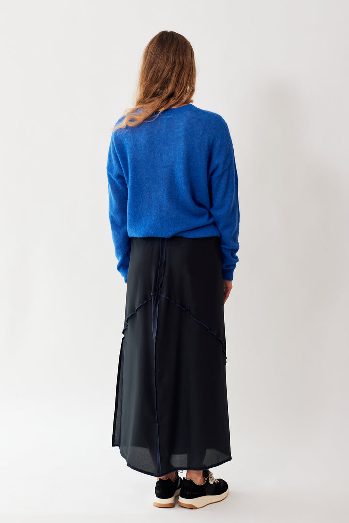 Mari wearing 6397 Deconstructed Midi Skirt rear view