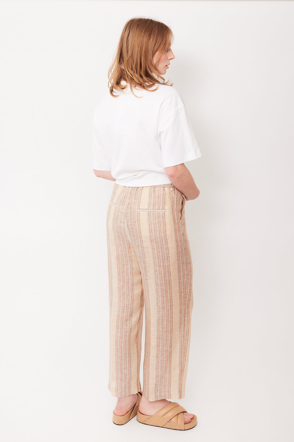 Waverly wearing Peserico Multistriped Light Linen Pant rear view