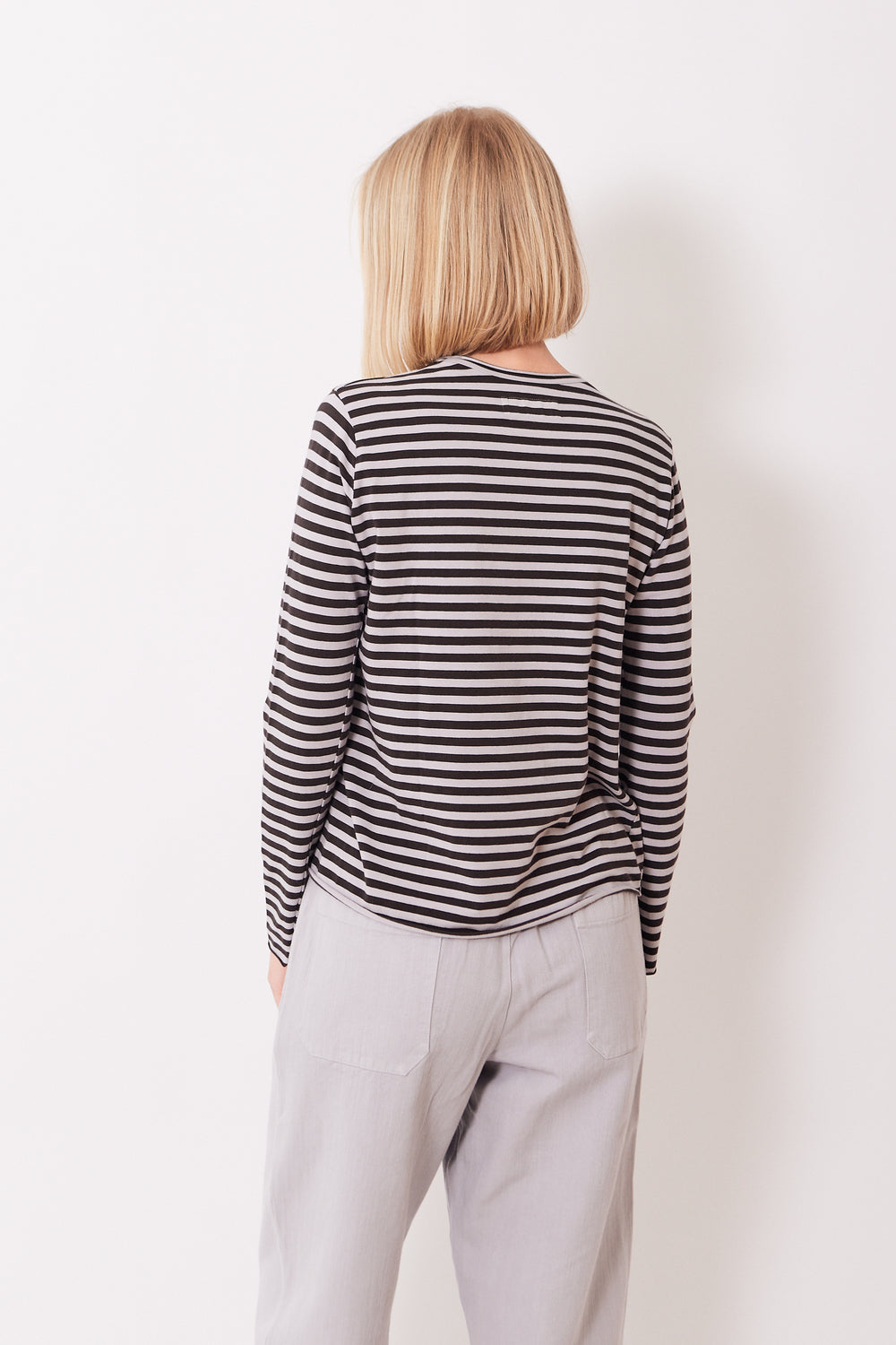 Madi wearing Labo.Art Striped Jersey Agapi Shirt rear view