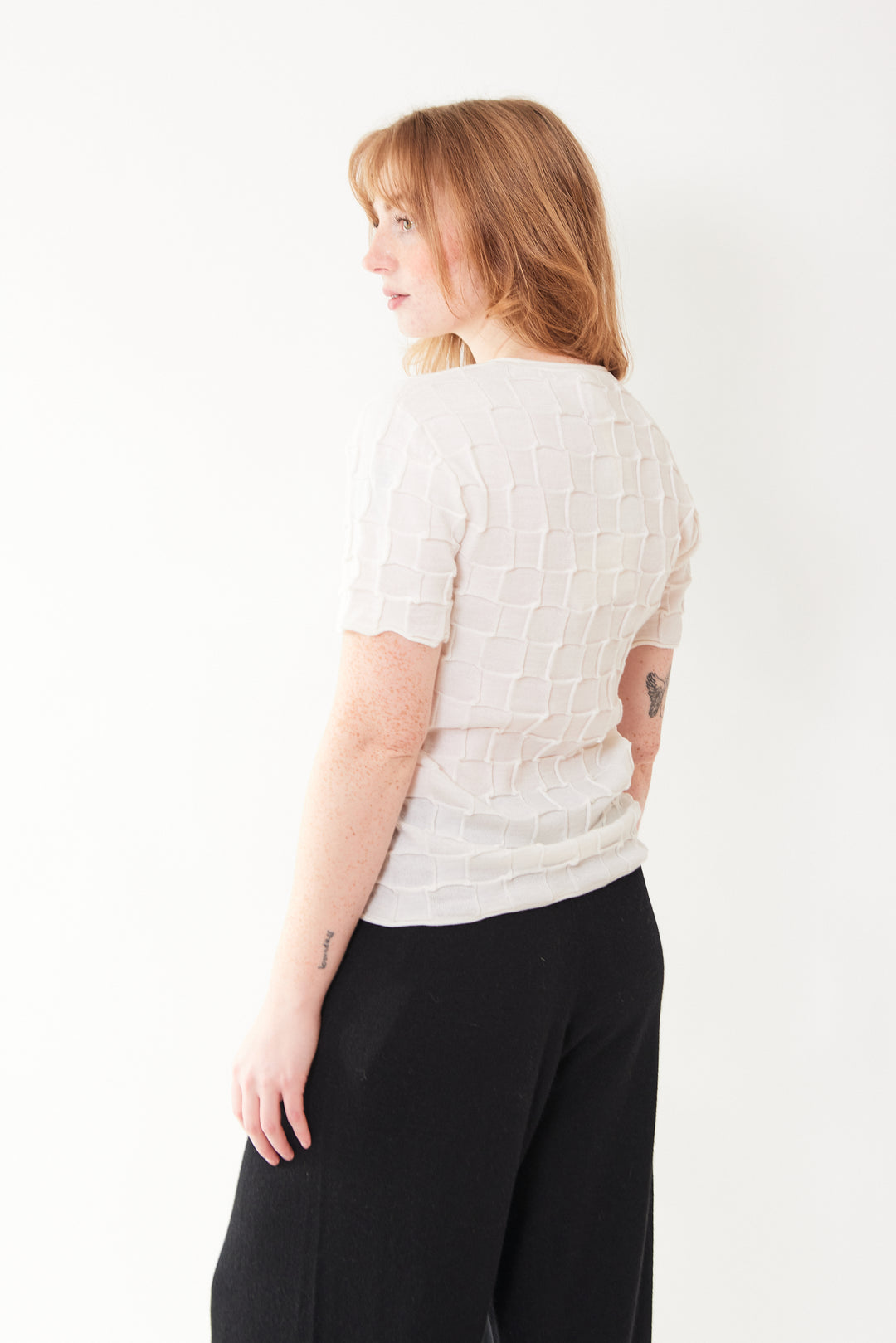 Waverly wearing Lauren Manoogian Inlay Tee rear view