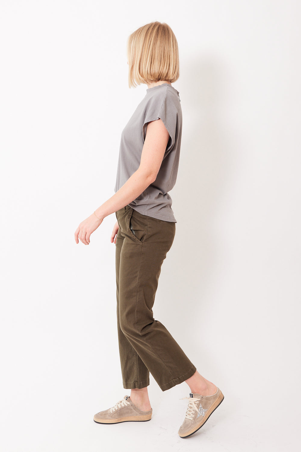 Madi wearing ASKK NY Slim Chino side view