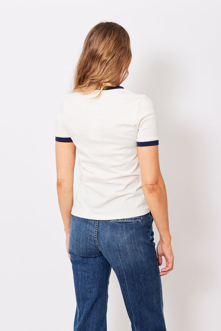 Mari wearing ASKK NY Classic Ringer Tee rear view