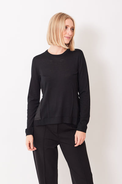 Madi wearing Merino Mix And Match Pullover Black front view