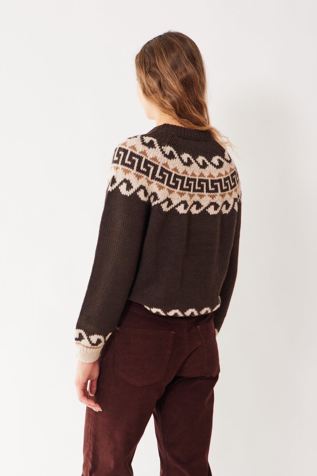 Mari wearing The Great The Greek Key Pullover rear view