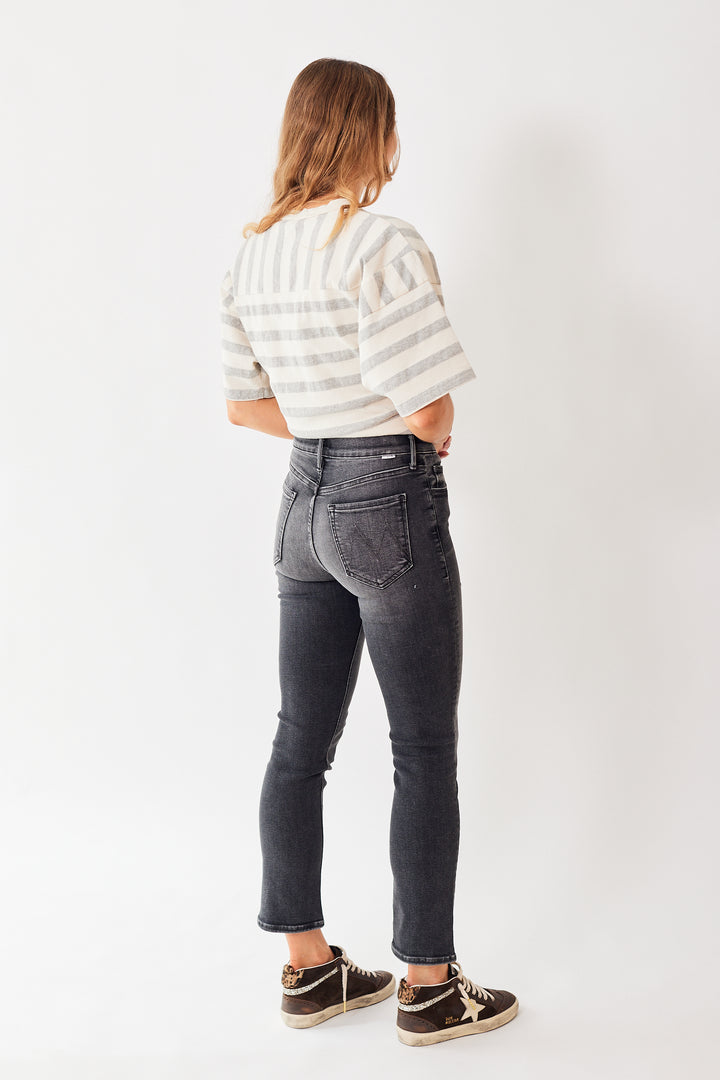 Mari wearing Mother Denim Pixie Mid Rise Dazzler Ankle rear view