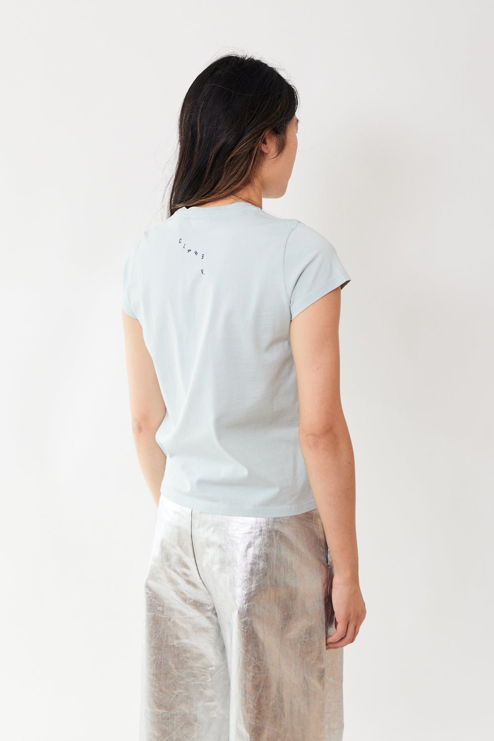 Madelyn wearing Clare V. Classic Tee rear view